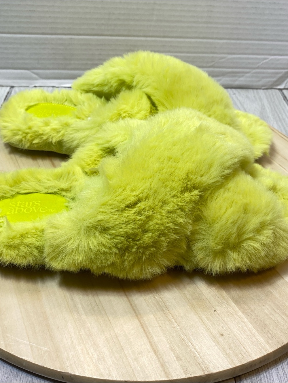 Stars Above Women's Grey Faux Fur Slide Slippers Size M 7-8 Plush Cozy Soft